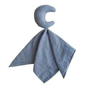 MUSHIE 100% Organic Cotton Muslin MOON Security Blanket Blue Tradewinds Lovey